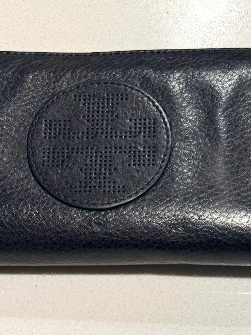 Tory Burch Black Perforated Logo Leather Wallet Clutch
